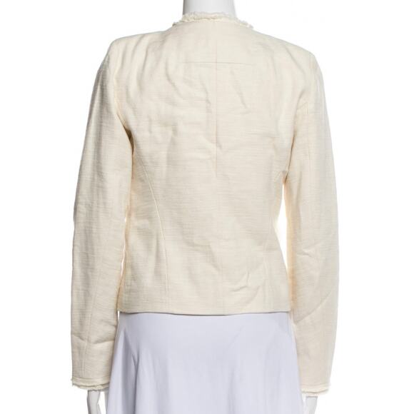 Maje Cotton Linen Frayed Edge Woven Linen Shoulder Moto Jacket 38 M - Picture 3 of 11